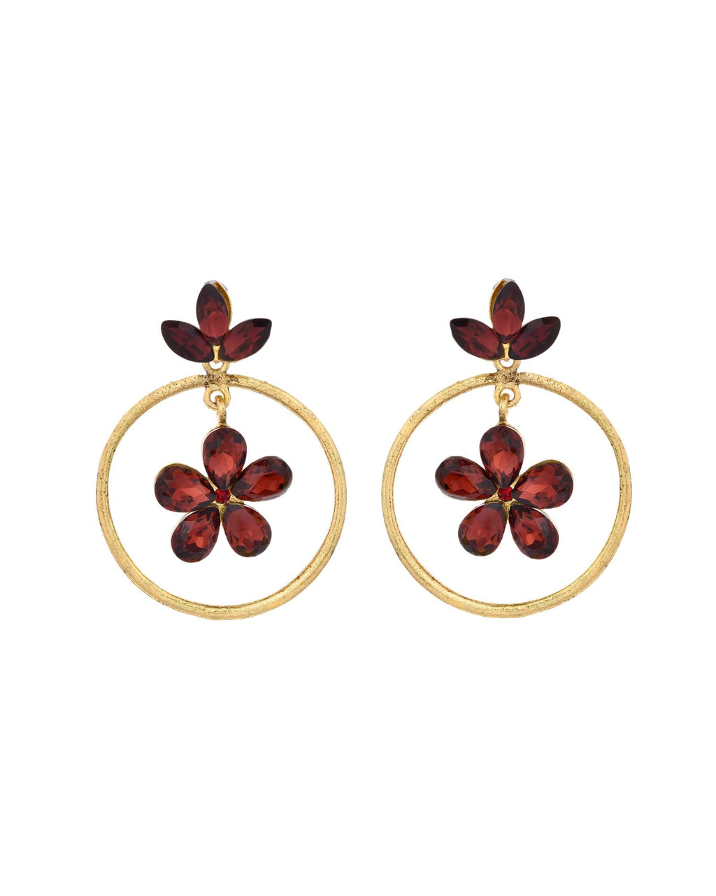 Jewels Nest Gold Tone Dark Maroon Floral Hoop Earrings For Women