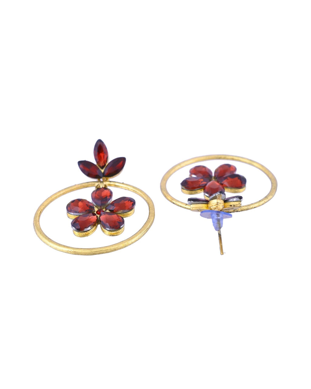 Jewels Nest Gold Tone Dark Maroon Floral Hoop Earrings For Women