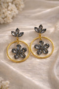 Jewels Nest Gold Plated Black Stone Floral Hoop Earrings For Women