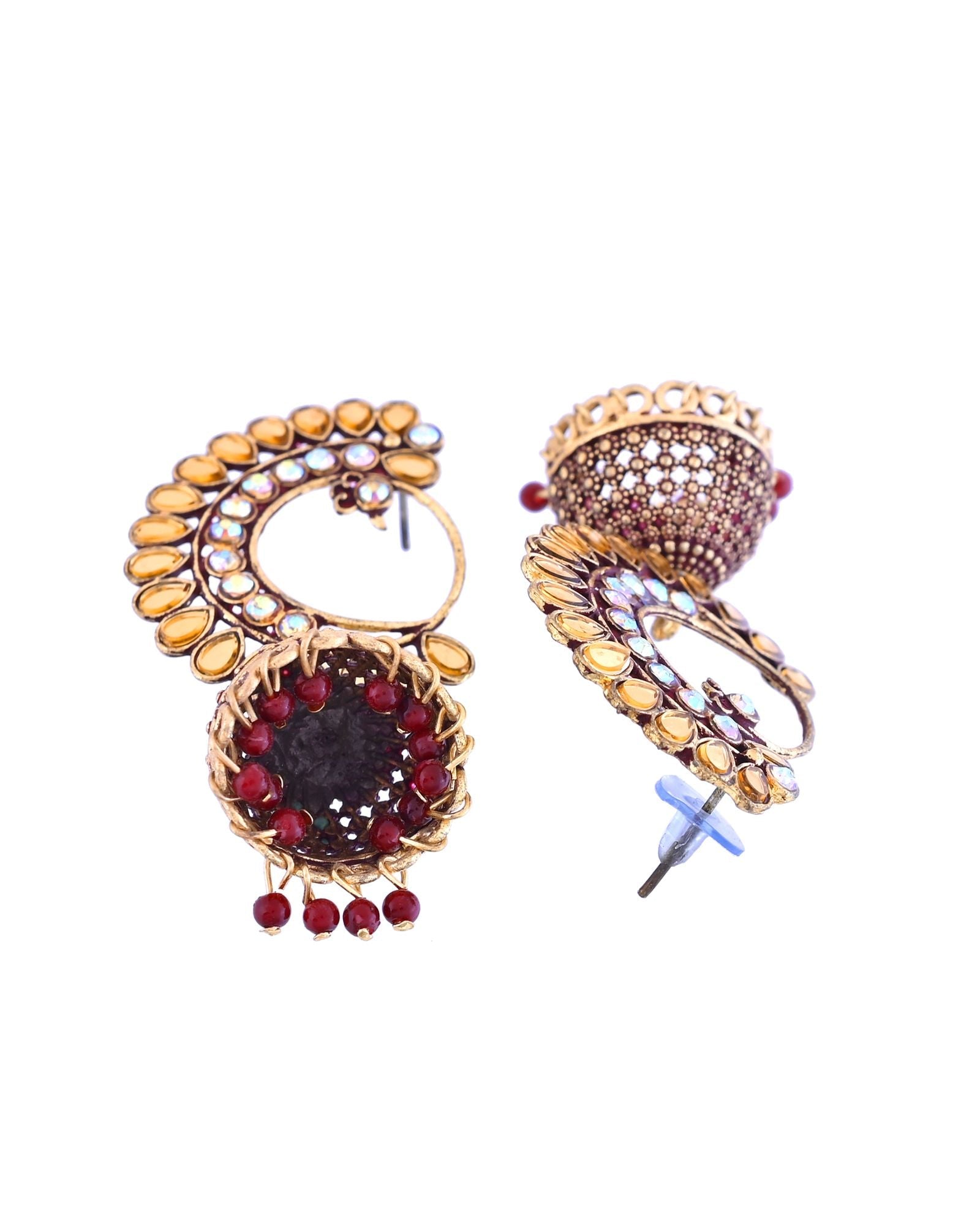 Jewels Nest Gold Plated Kundan Style Jhumka Earrings With Maroon Beads For Women