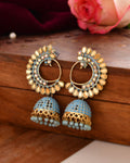 Jewels Nest Gold Plated Kundan Style Blue Jhumka Earrings With Bead Drops For Women