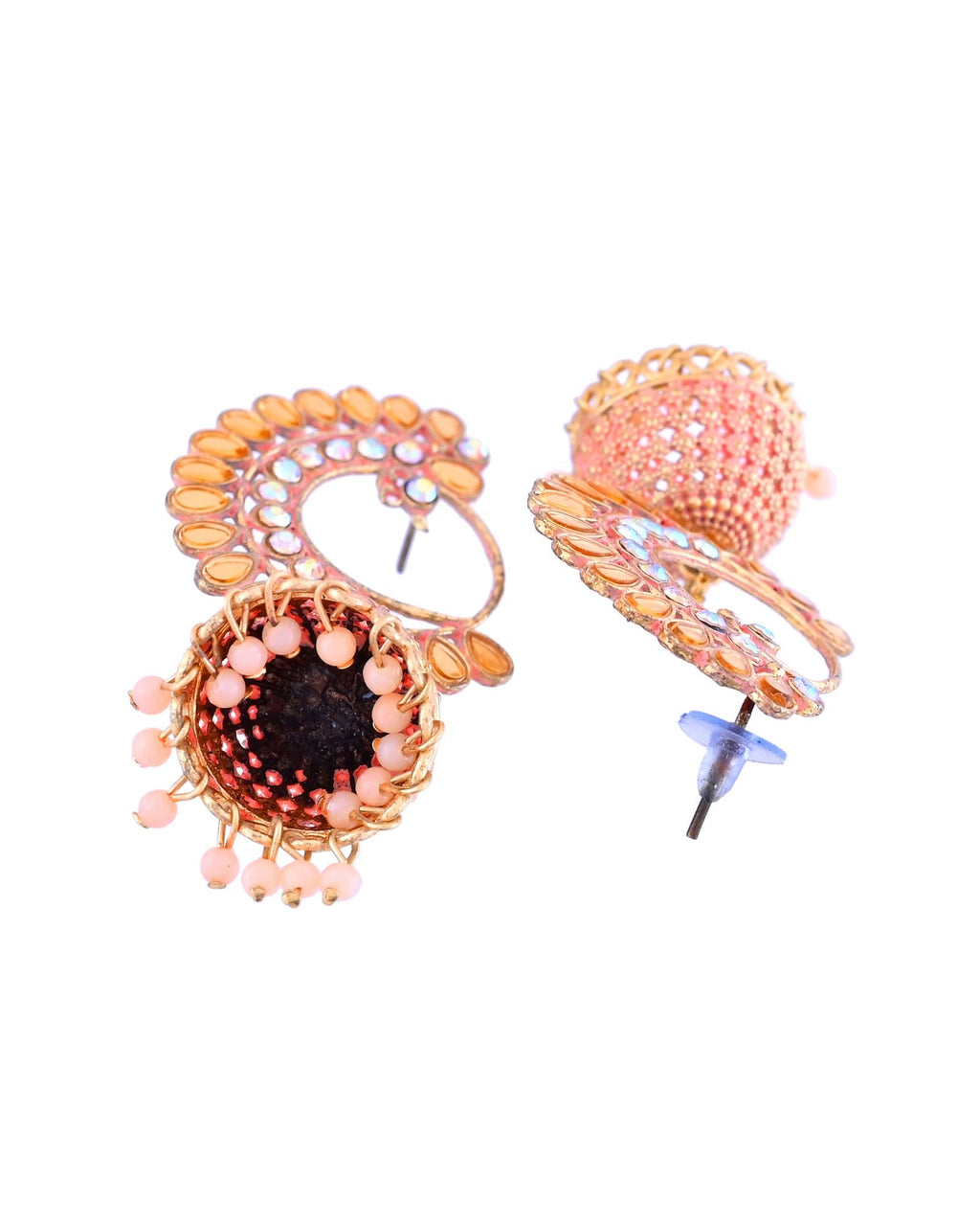 Jewels Nest Gold Plated Kundan Style Pink Jhumka Earrings With Pearl Bead Drops For Women