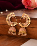 Jewels Nest Gold Plated Kundan Style Pink Jhumka Earrings With Pearl Bead Drops For Women