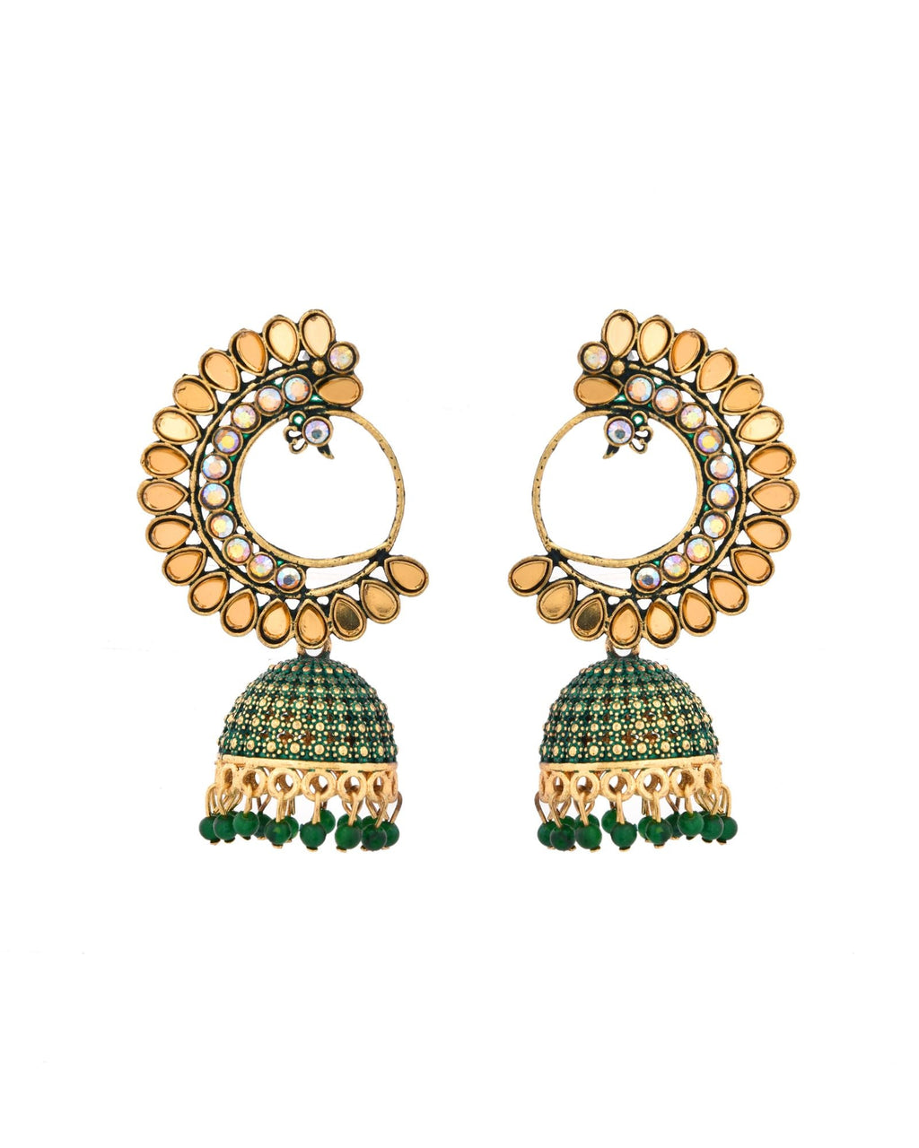 Jewels Nest Gold Plated Kundan Style Green Jhumka Earrings With Bead Drops For Women