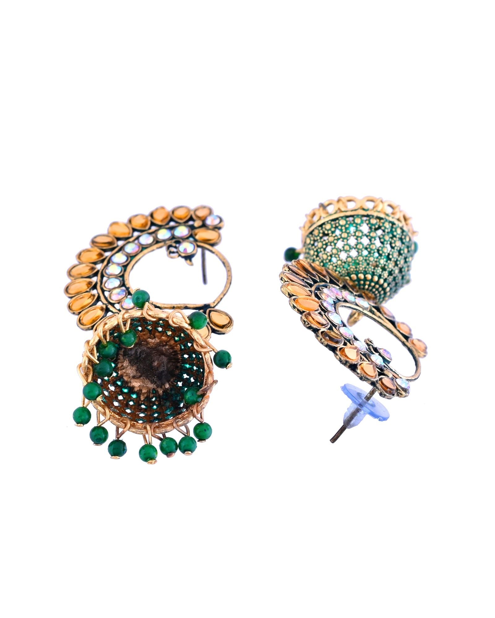 Jewels Nest Gold Plated Kundan Style Green Jhumka Earrings With Bead Drops For Women