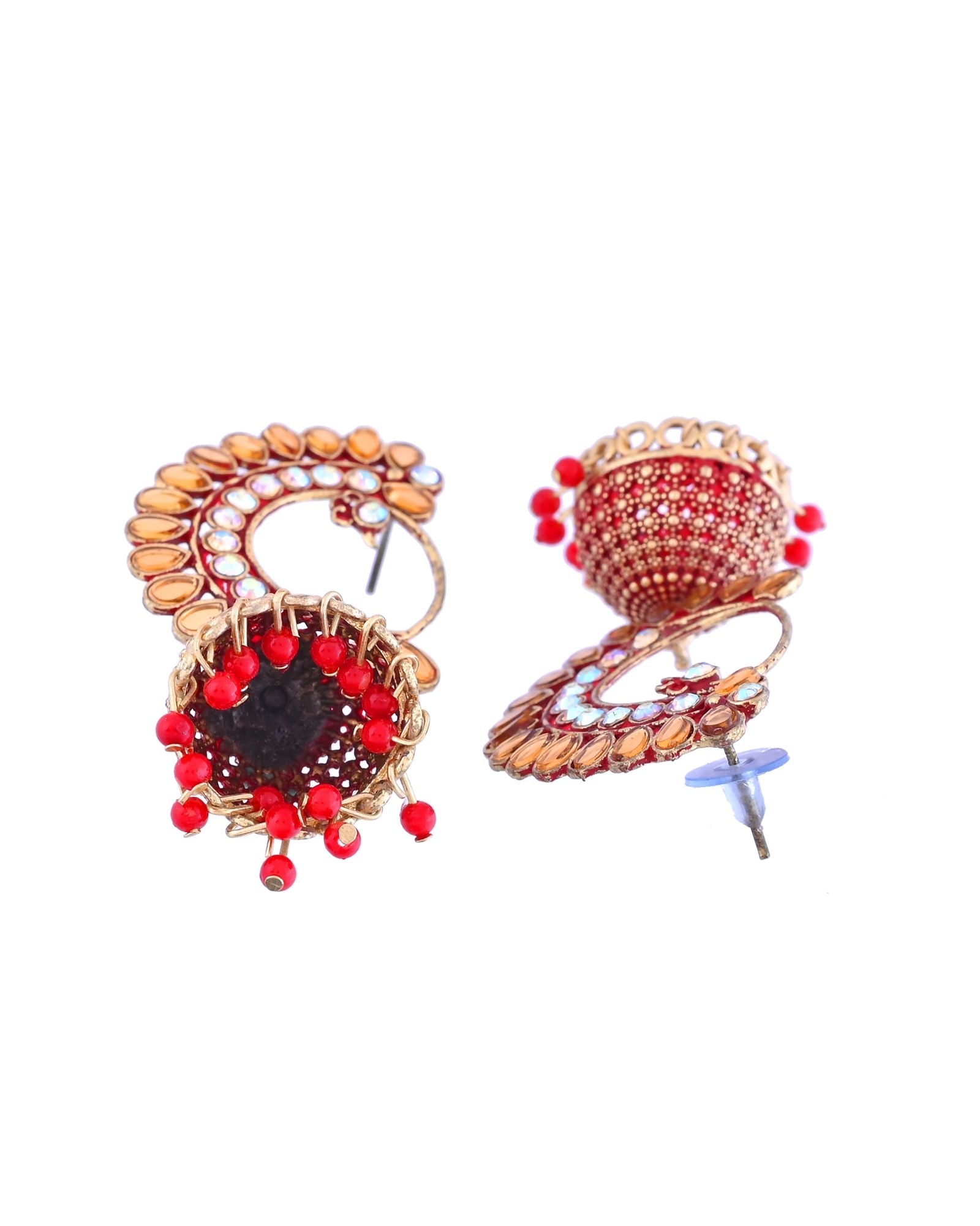 Jewels Nest Gold Plated Kundan Style Red Beaded Jhumka Earrings For Women