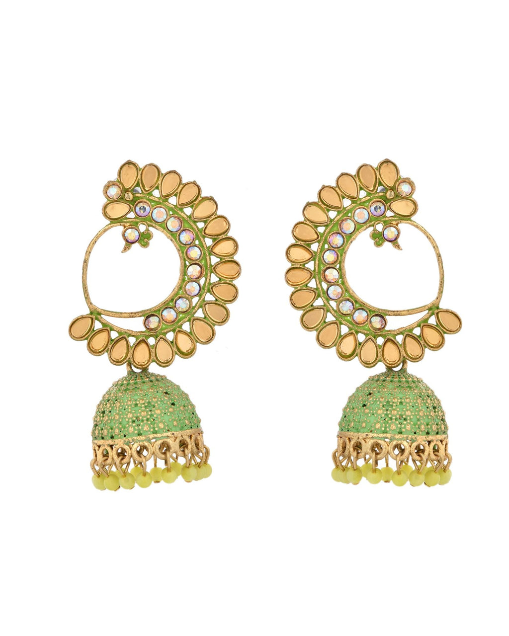 Jewels Nest Gold Plated Kundan Style Green Beaded Jhumka Earrings For Women