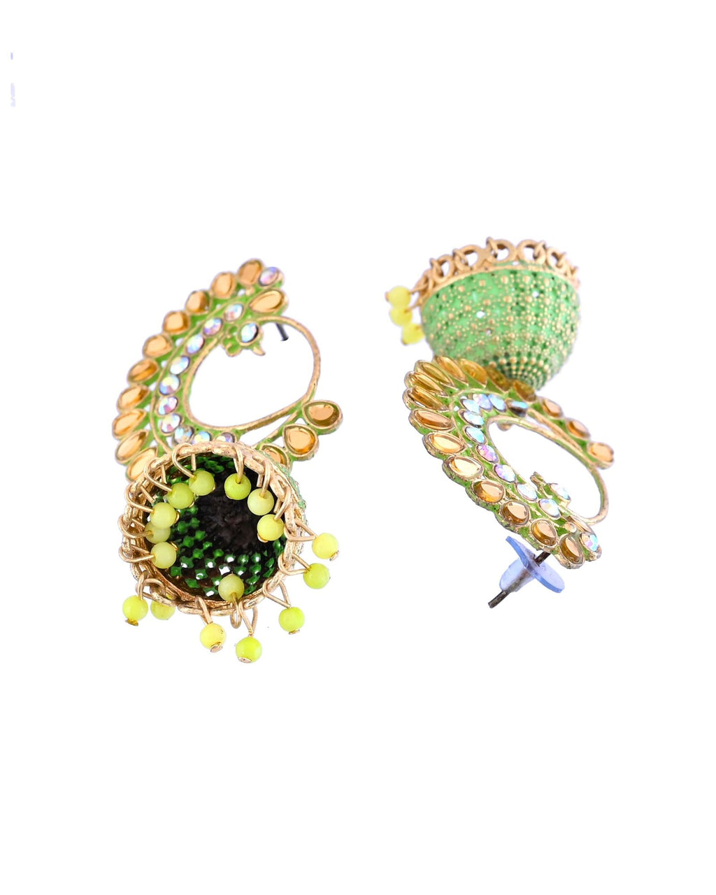 Jewels Nest Gold Plated Kundan Style Green Beaded Jhumka Earrings For Women