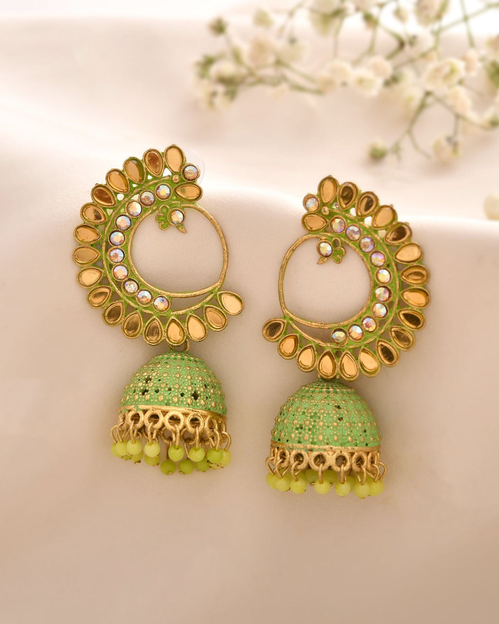 Jewels Nest Gold Plated Kundan Style Green Beaded Jhumka Earrings For Women