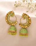 Jewels Nest Gold Plated Kundan Style Green Beaded Jhumka Earrings For Women
