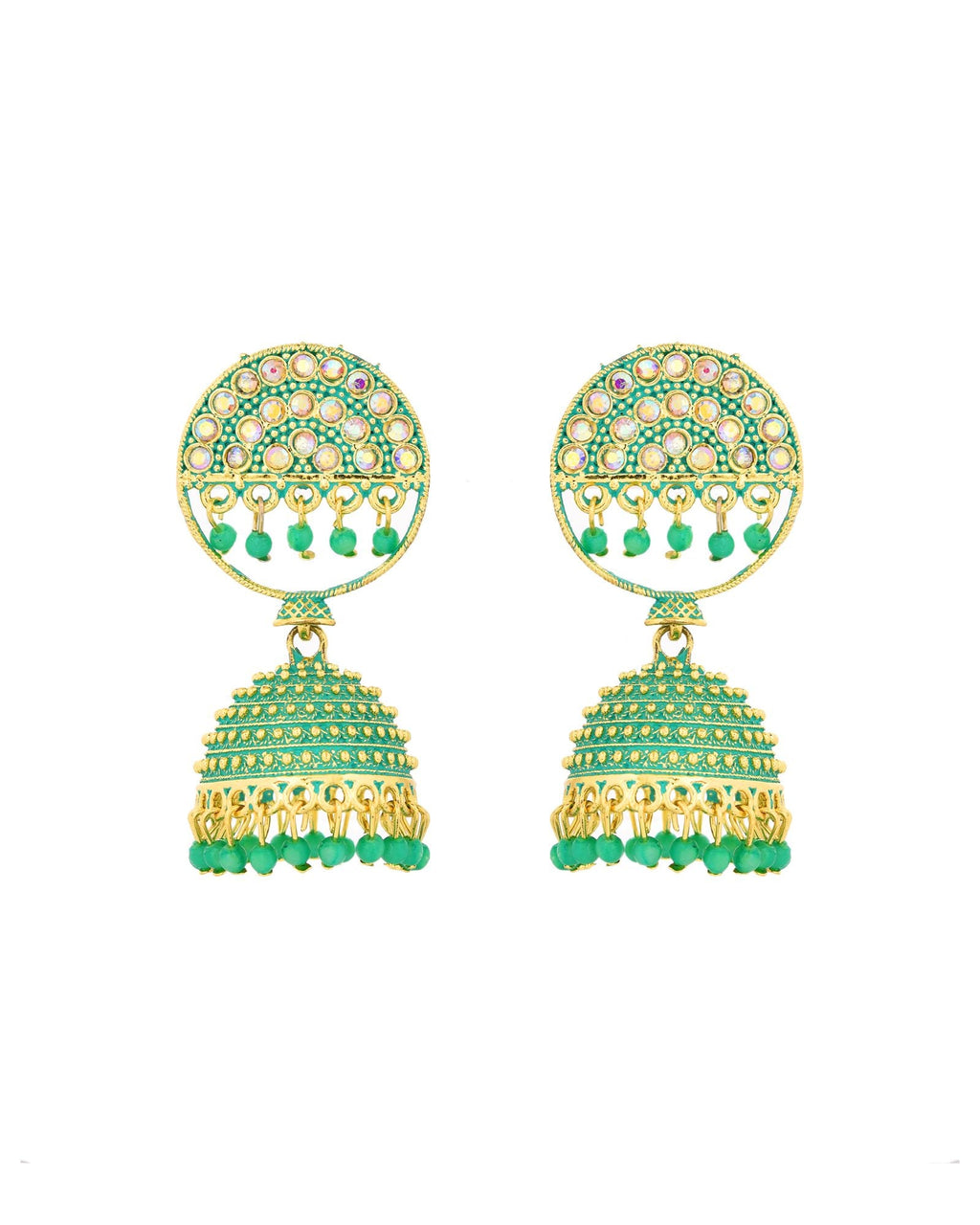 Jewels Nest Gold Plated Kundan Green Dome Jhumka Earrings With Beads For Women