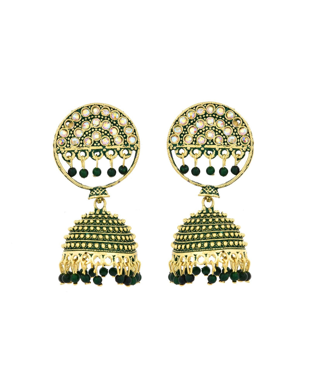 Jewels Nest Gold Plated Kundan Green Dome Jhumka Earrings With Beads For Women