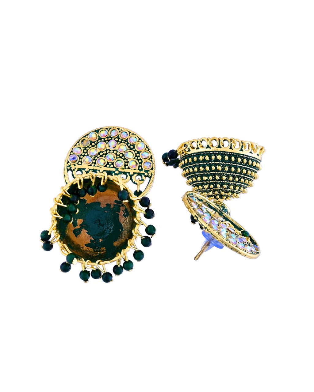 Jewels Nest Gold Plated Kundan Green Dome Jhumka Earrings With Beads For Women