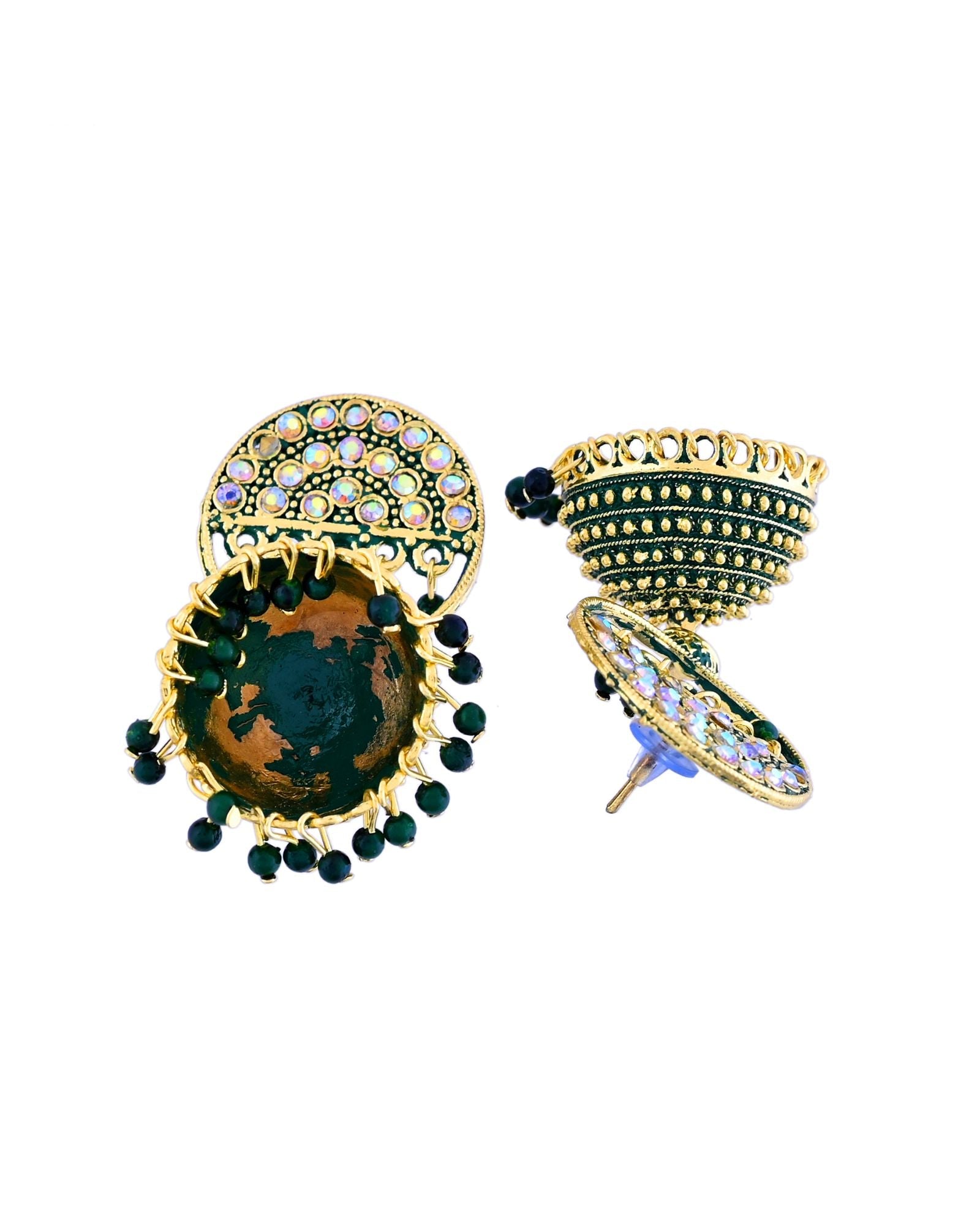 Jewels Nest Gold Plated Kundan Green Dome Jhumka Earrings With Beads For Women