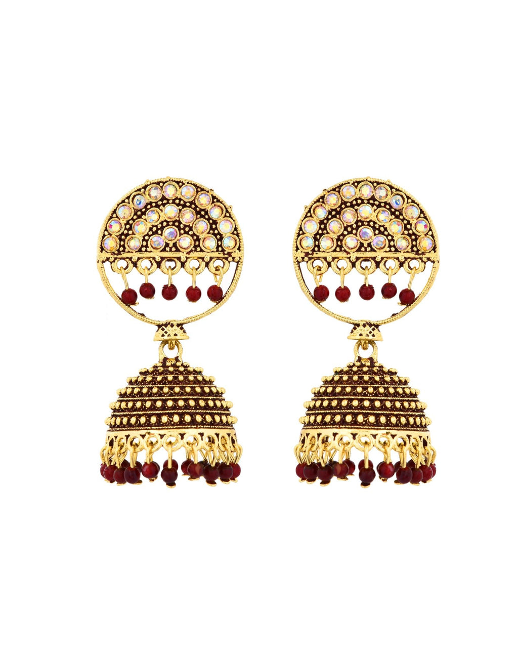 Jewels Nest Gold Plated Kundan Studded Maroon Bead Jhumka Earrings For Women