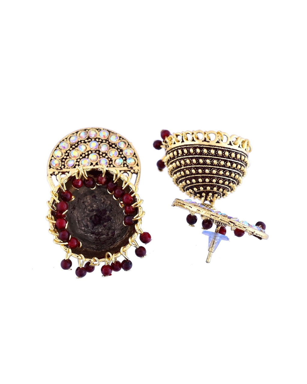 Jewels Nest Gold Plated Kundan Studded Maroon Bead Jhumka Earrings For Women