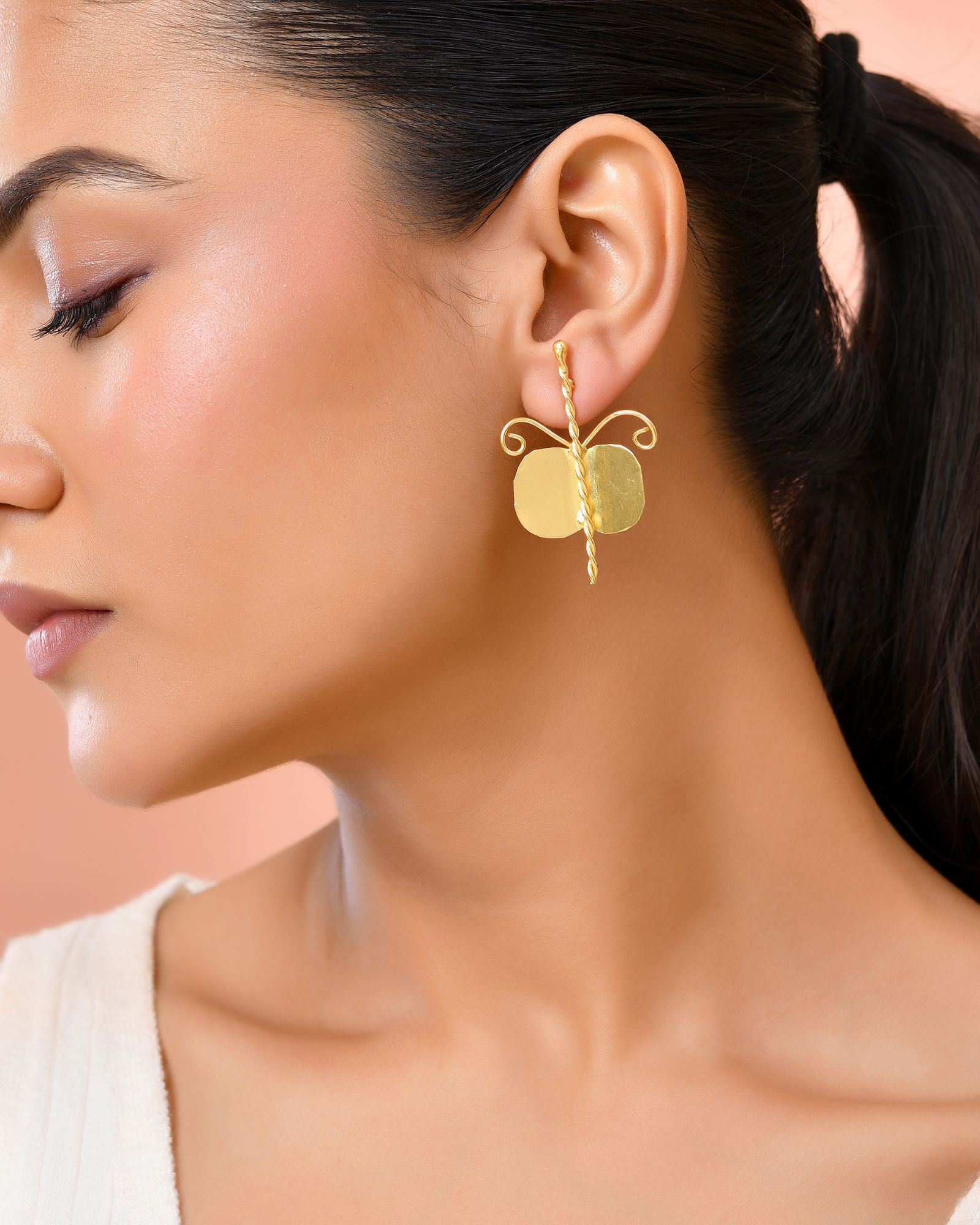 Jewels Nest Gold Plated Anti-Tarnish Waterproof Butterfly Shaped Aesthetic Stud Earrings For Women