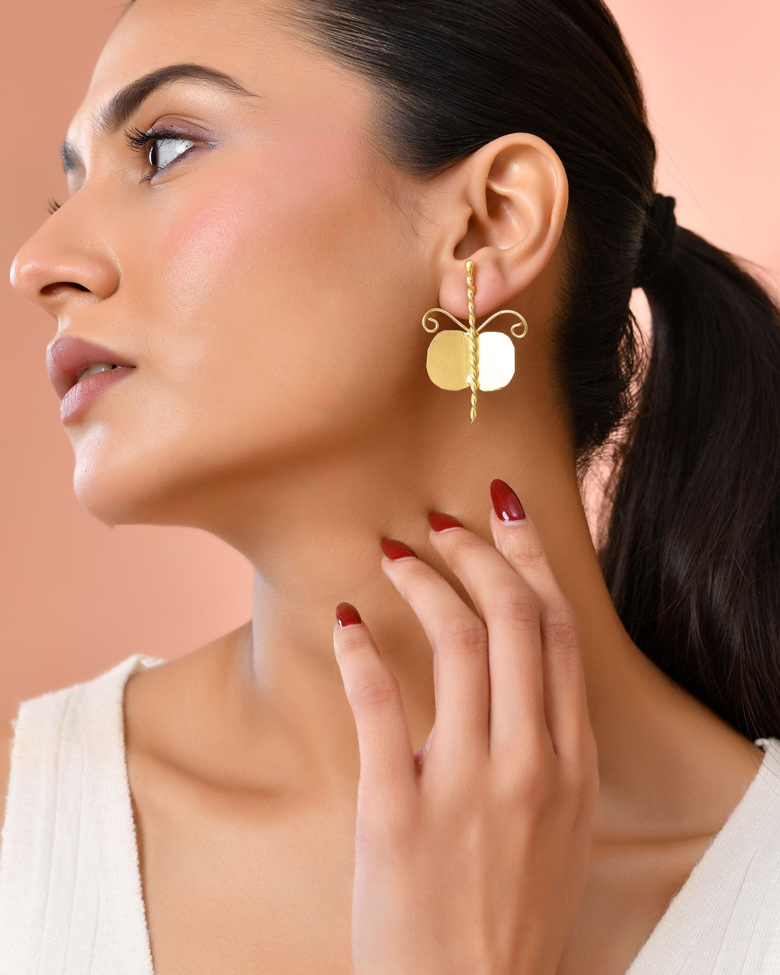 Jewels Nest Gold Plated Anti-Tarnish Waterproof Butterfly Shaped Aesthetic Stud Earrings For Women