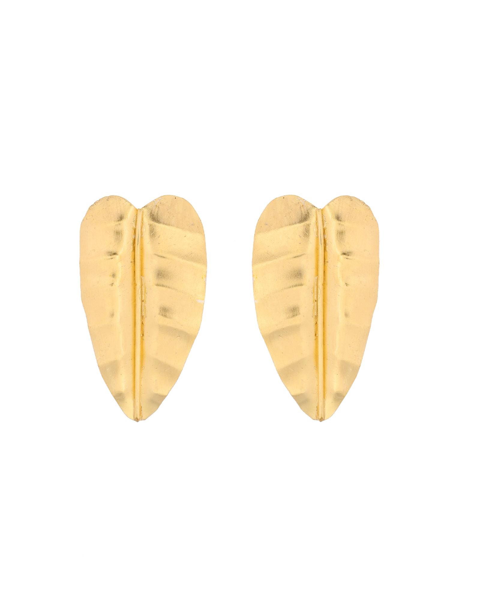 Jewels Nest Gold Leaf Textured Statement Stud Earrings For Women