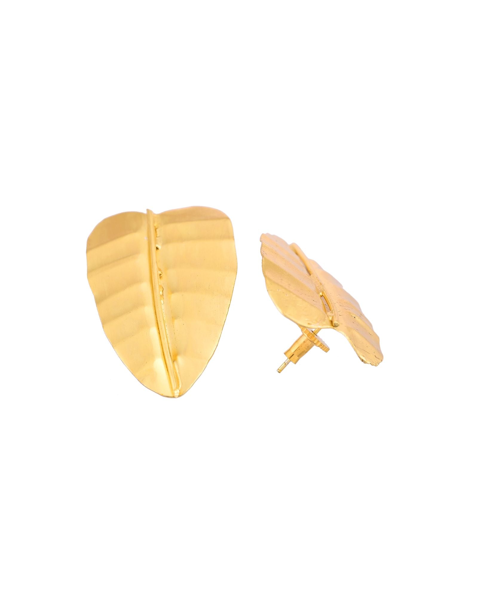 Jewels Nest Gold Leaf Textured Statement Stud Earrings For Women