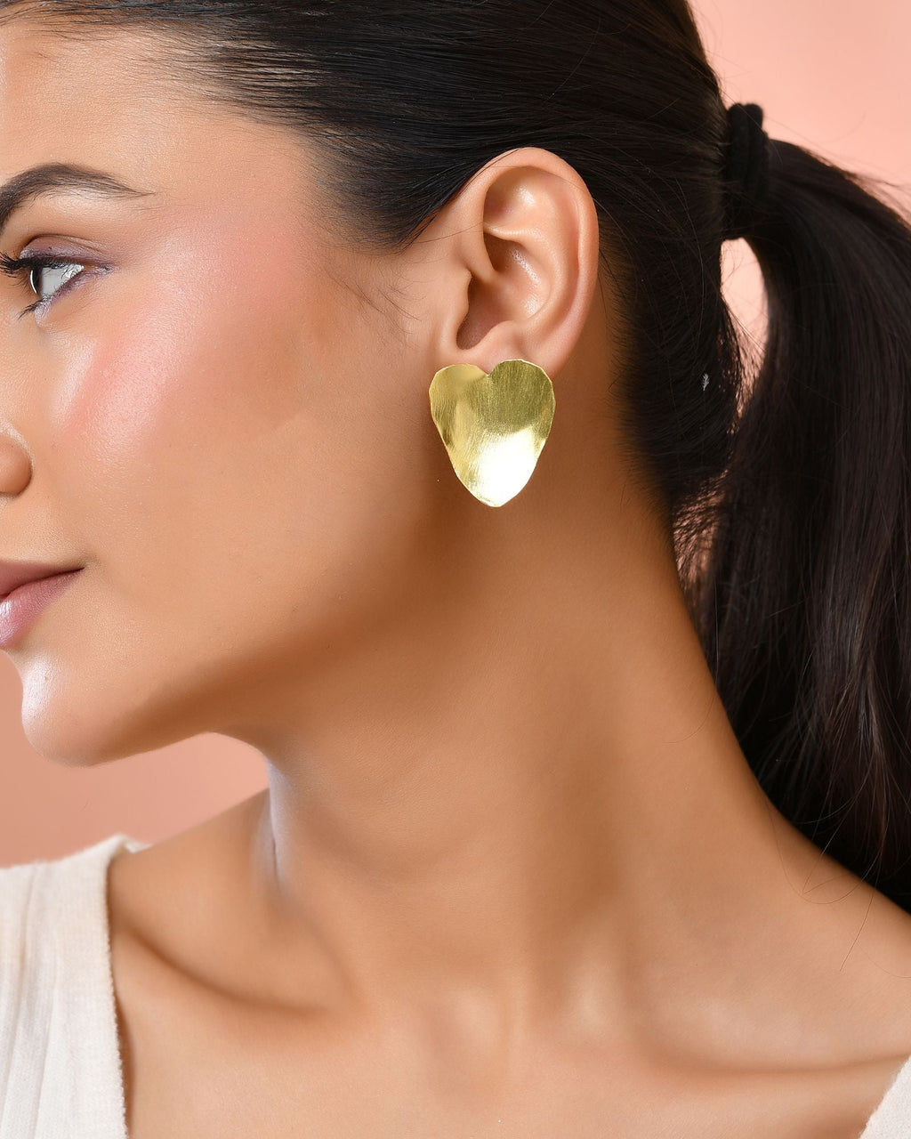 Jewels Nest Gold-Tone Heart-Shaped Minimal Stud Earrings For Women