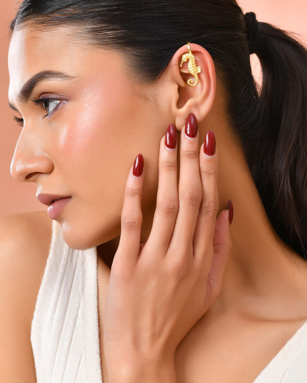 Jewels Nest Gold-Tone Seahorse Ear Cuff Earrings For Women