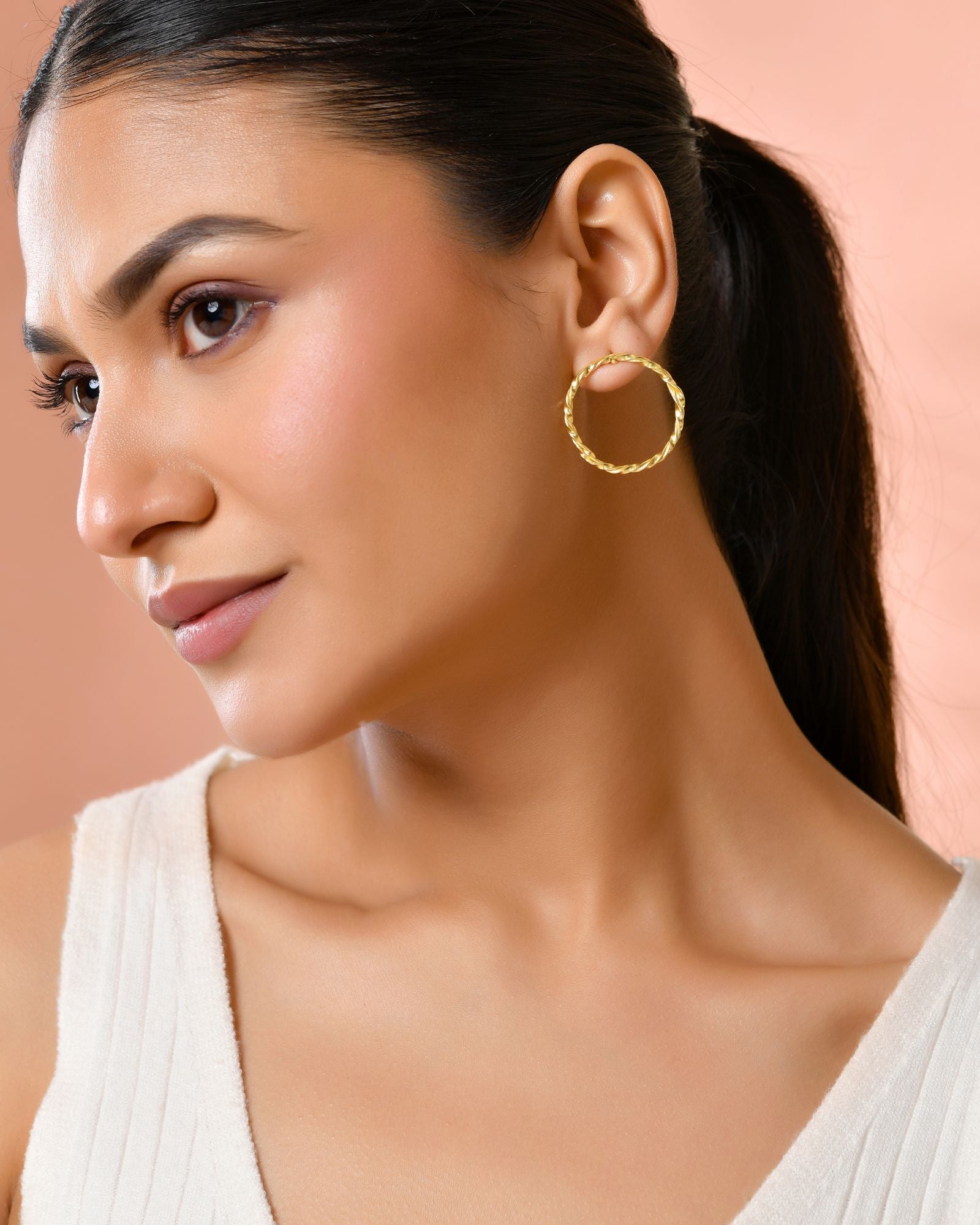 Jewels Nest Gold-Tone Twisted Hoop Earrings For Women | Minimal Everyday Jewellery