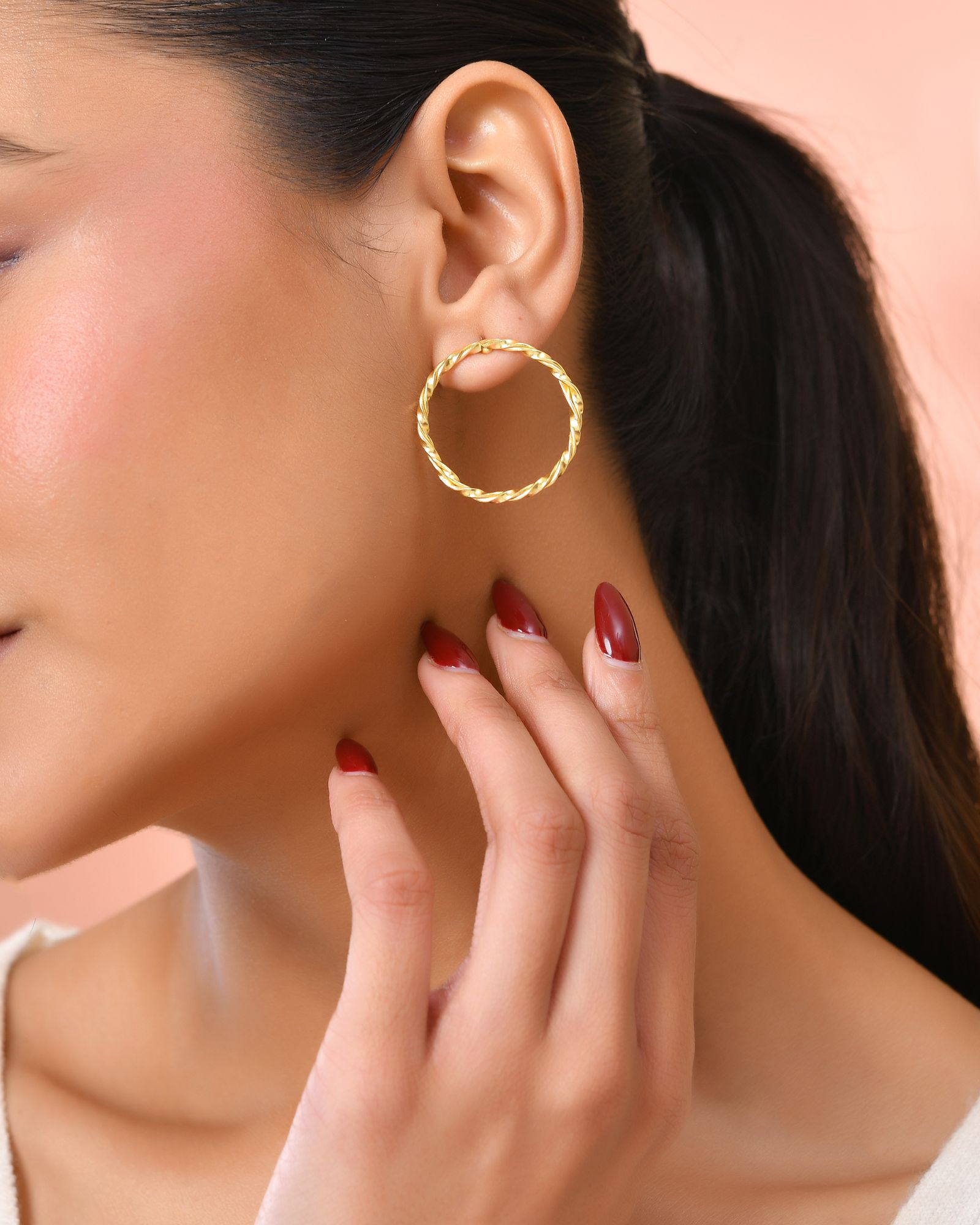 Jewels Nest Gold-Tone Twisted Hoop Earrings For Women | Minimal Everyday Jewellery