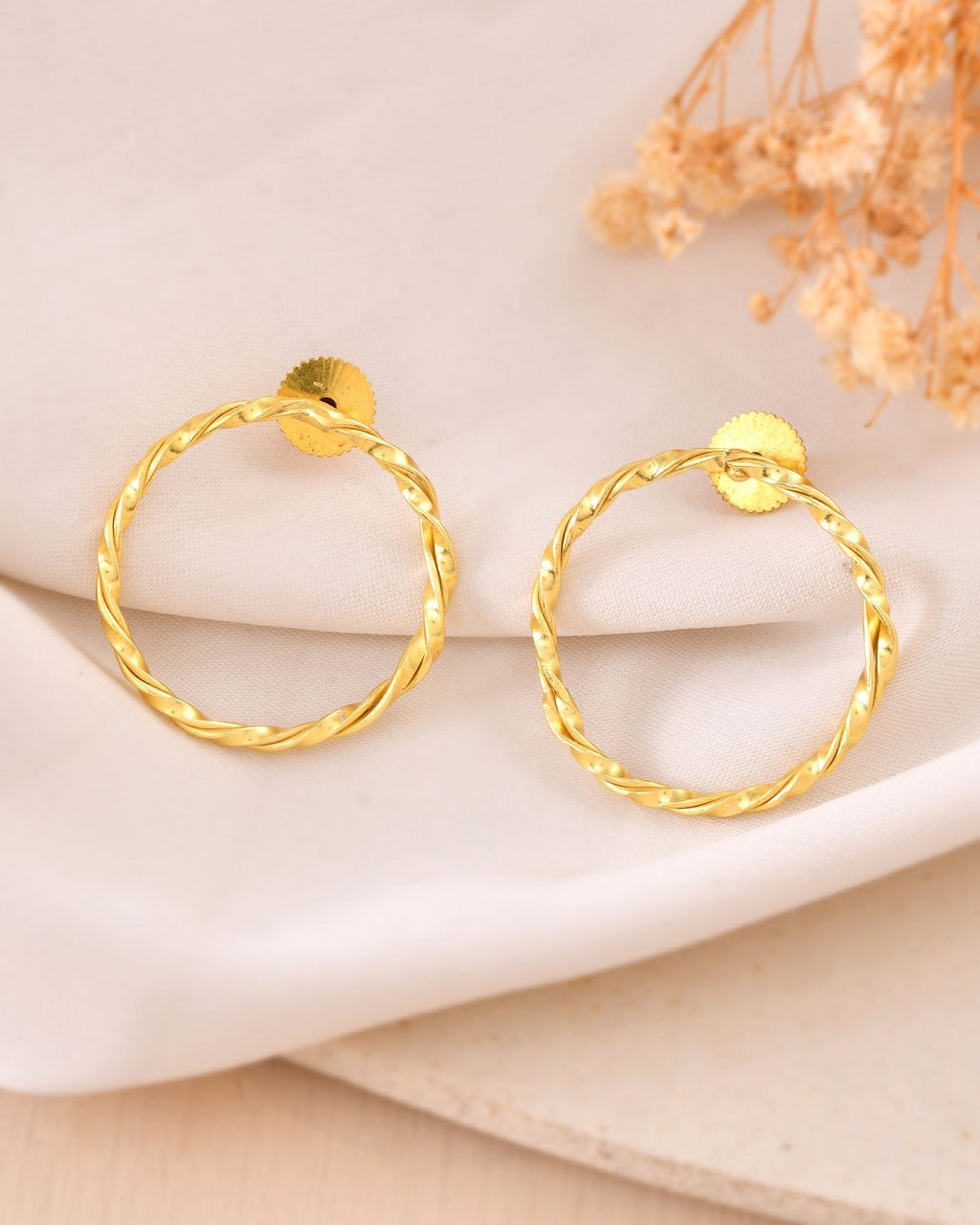 Jewels Nest Gold-Tone Twisted Hoop Earrings For Women | Minimal Everyday Jewellery
