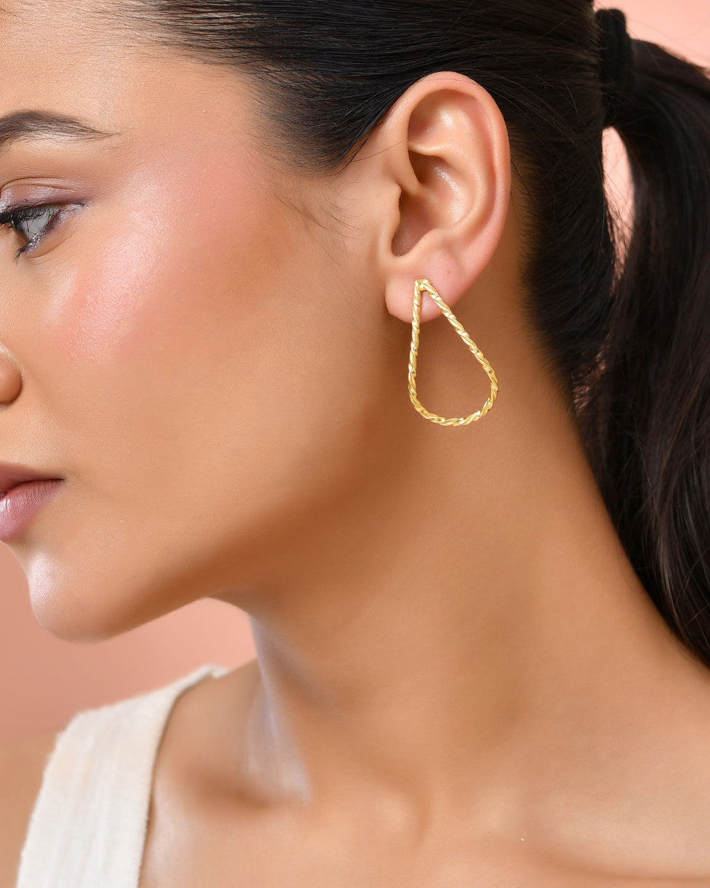 Jewels Nest Gold-Tone Twisted Teardrop Hoop Earrings For Women | Modern Minimal Jewellery