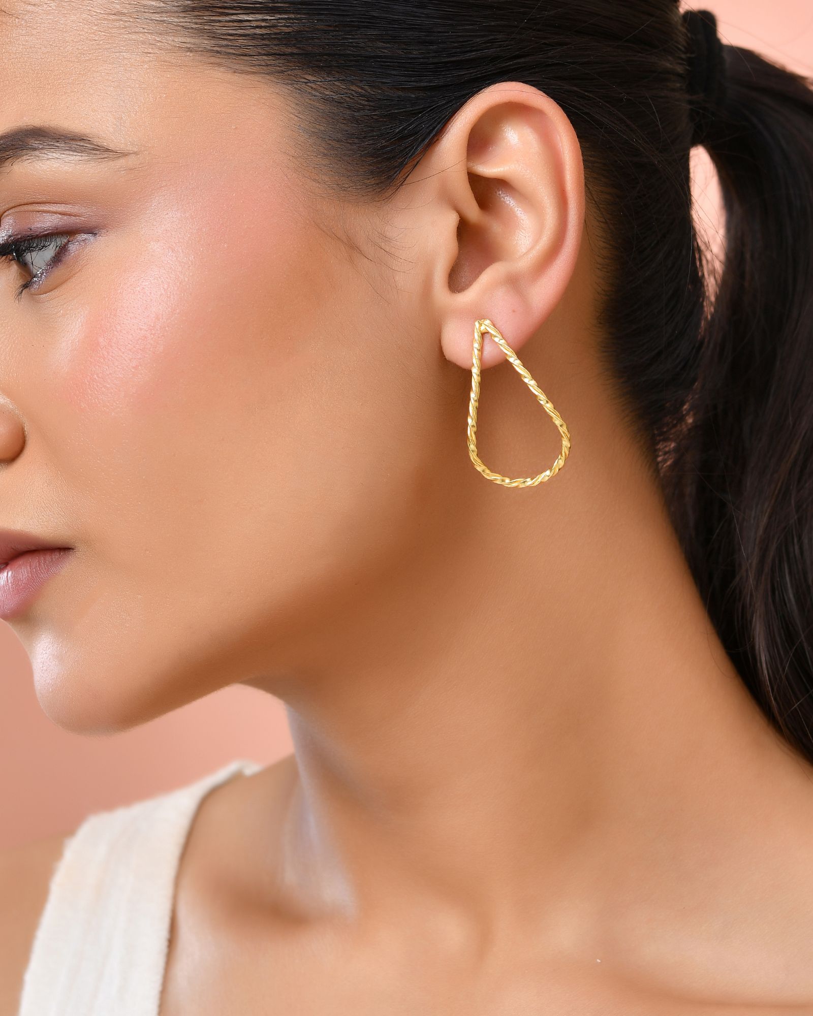 Jewels Nest Gold-Tone Twisted Teardrop Hoop Earrings For Women | Modern Minimal Jewellery