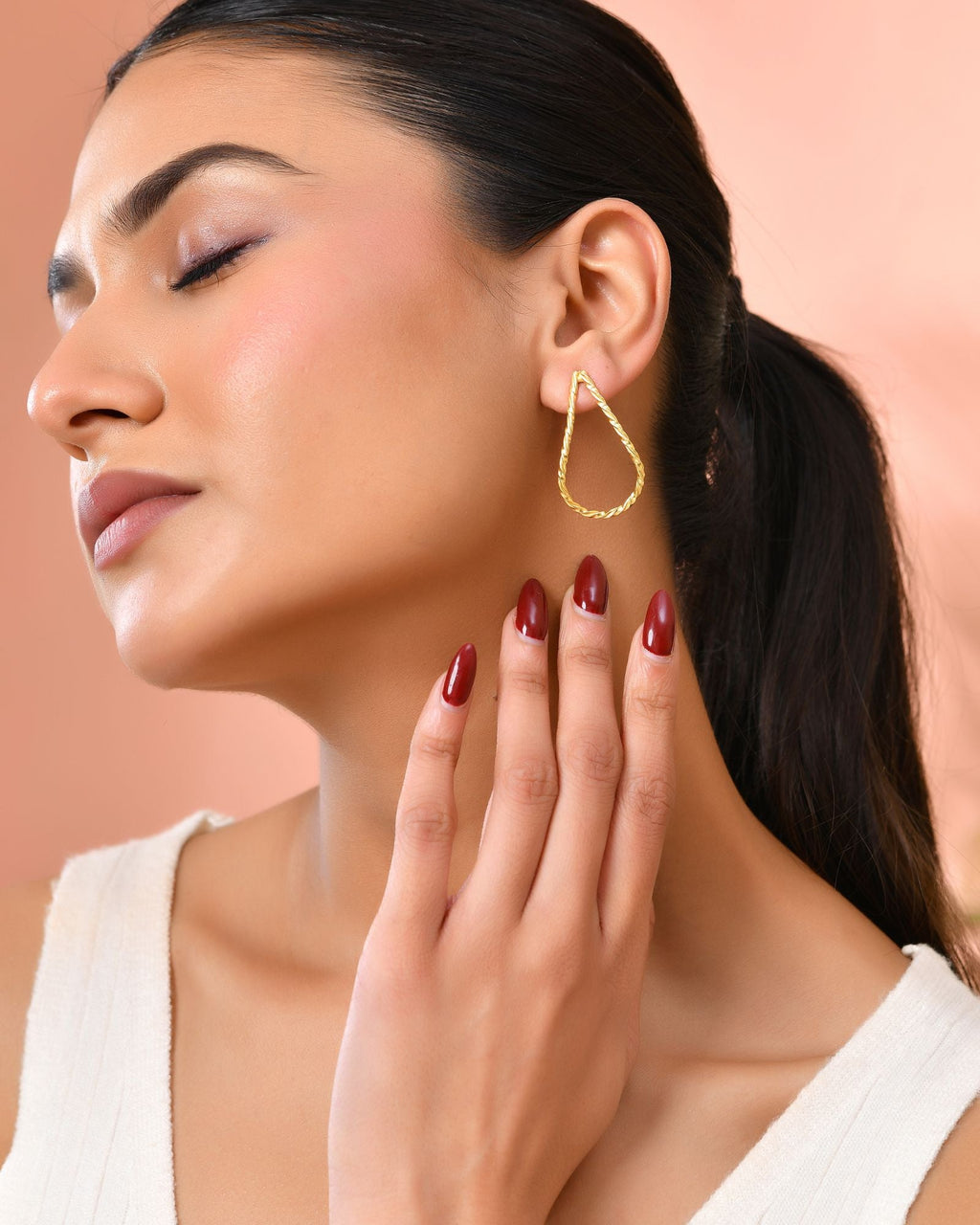 Jewels Nest Gold-Tone Twisted Teardrop Hoop Earrings For Women | Modern Minimal Jewellery