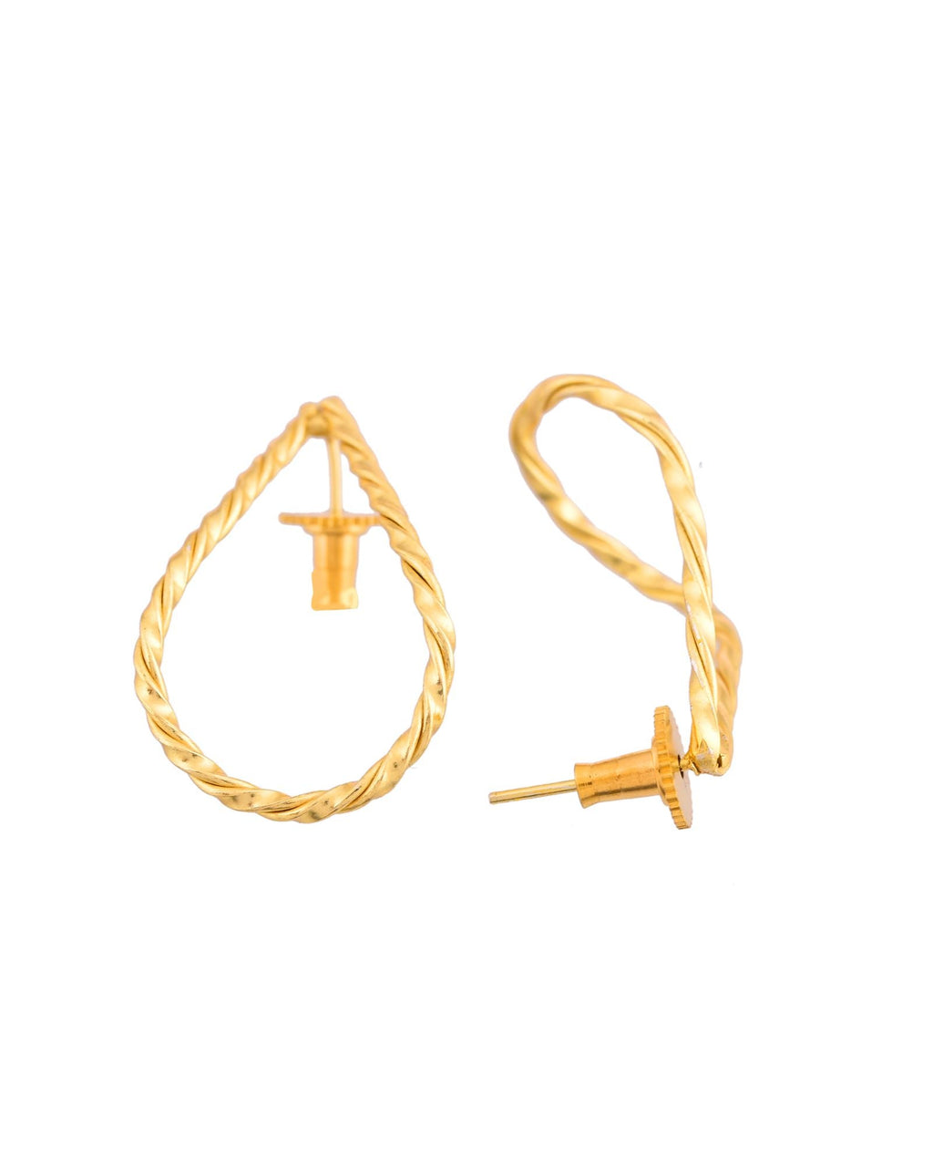 Jewels Nest Gold-Tone Twisted Teardrop Hoop Earrings For Women | Modern Minimal Jewellery