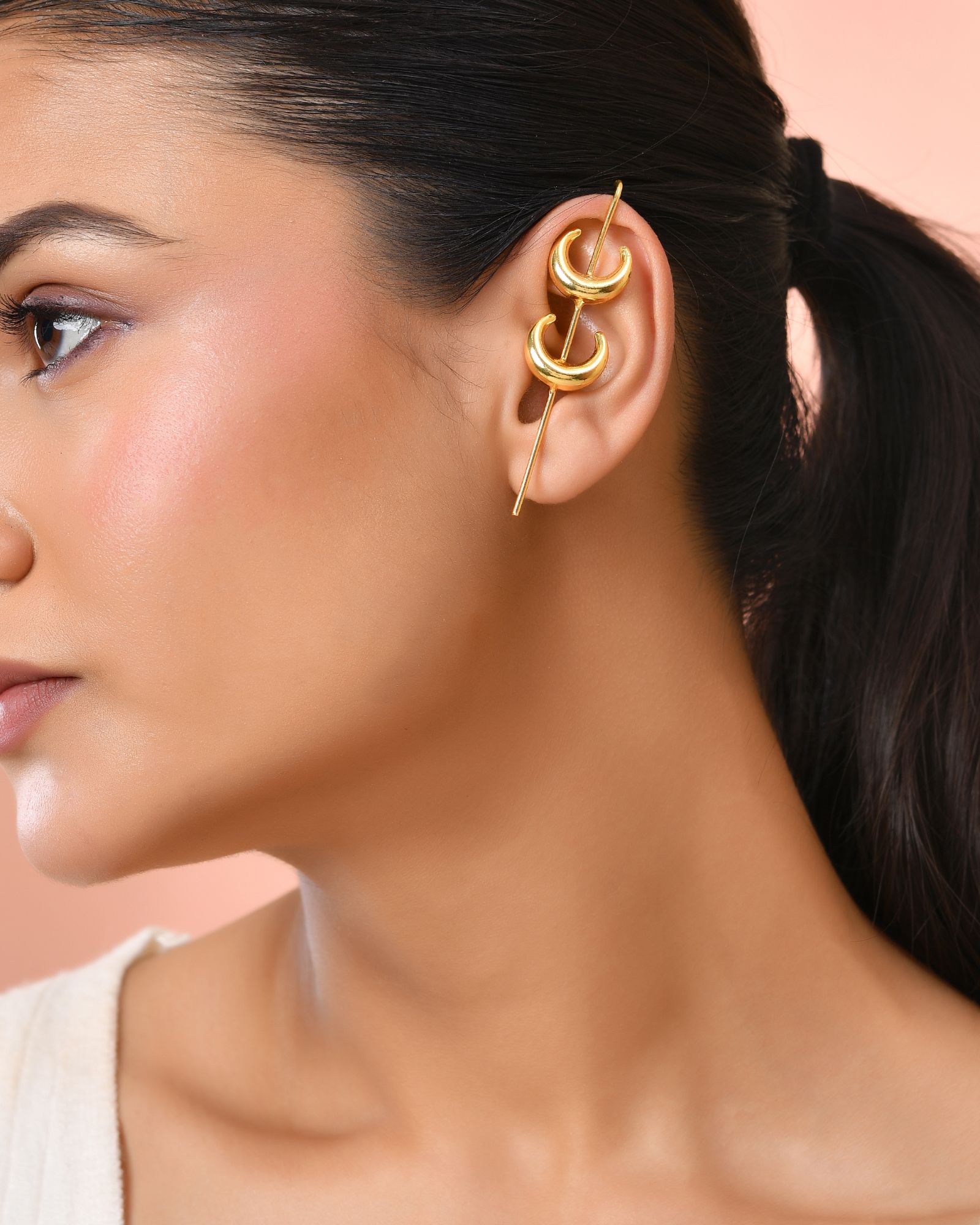 Jewels Nest Gold-Tone Crescent Ear Cuff Earrings For Women | Modern Minimal Statement Jewellery
