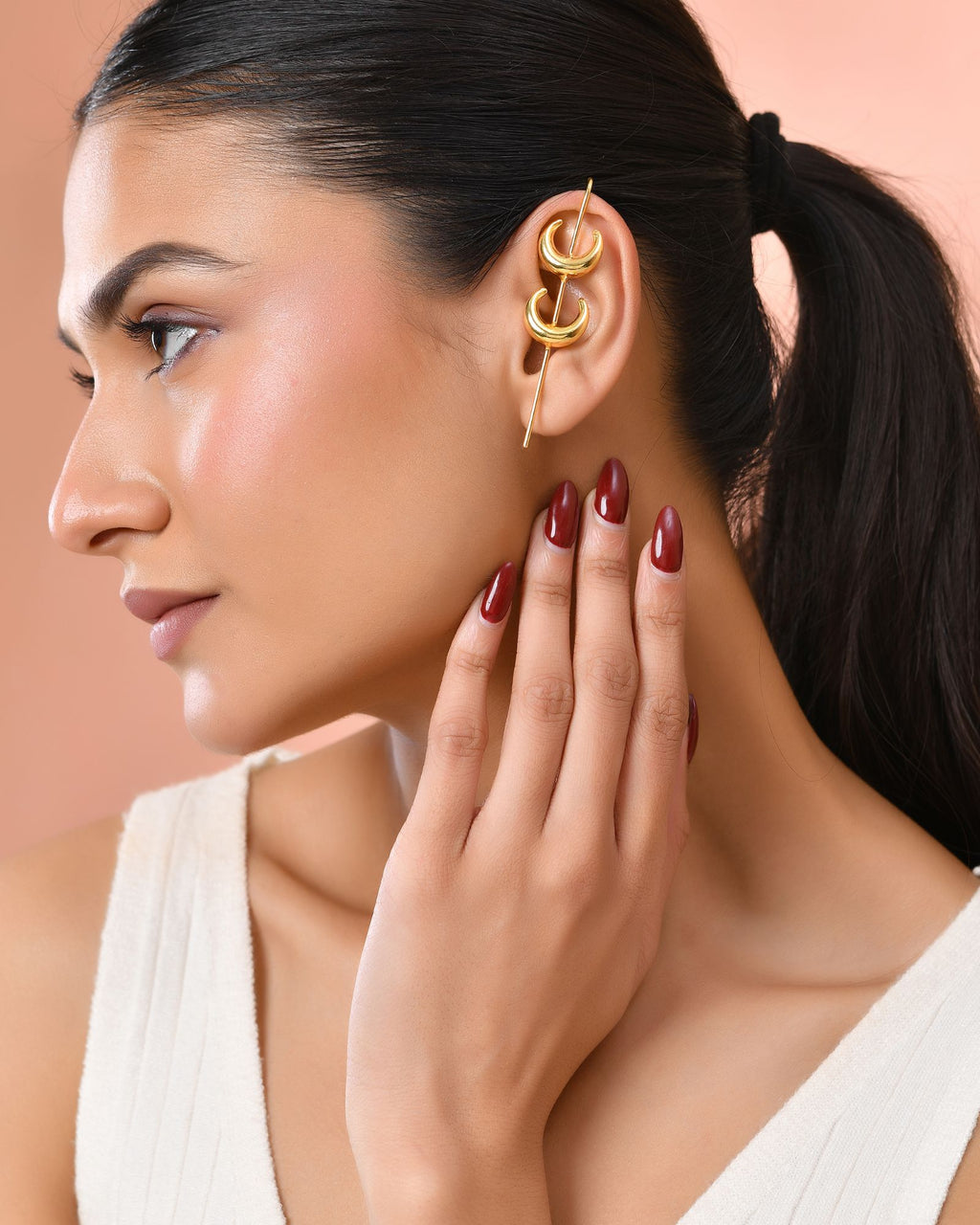 Jewels Nest Gold-Tone Crescent Ear Cuff Earrings For Women | Modern Minimal Statement Jewellery