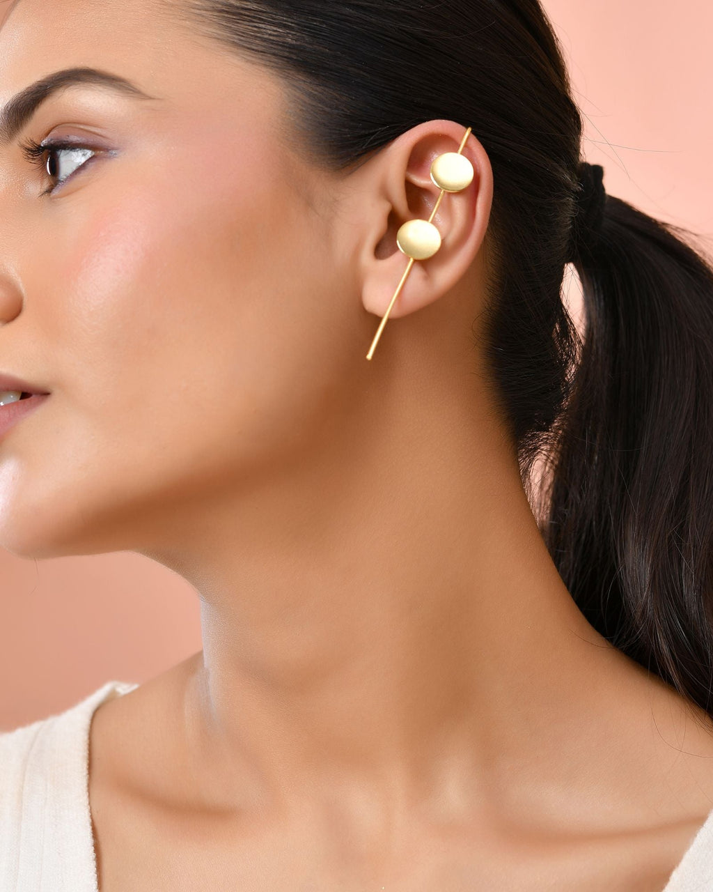 Jewels Nest Gold-Tone Dual Disc Ear Cuff Earrings For Women | Modern Minimal Statement Jewellery