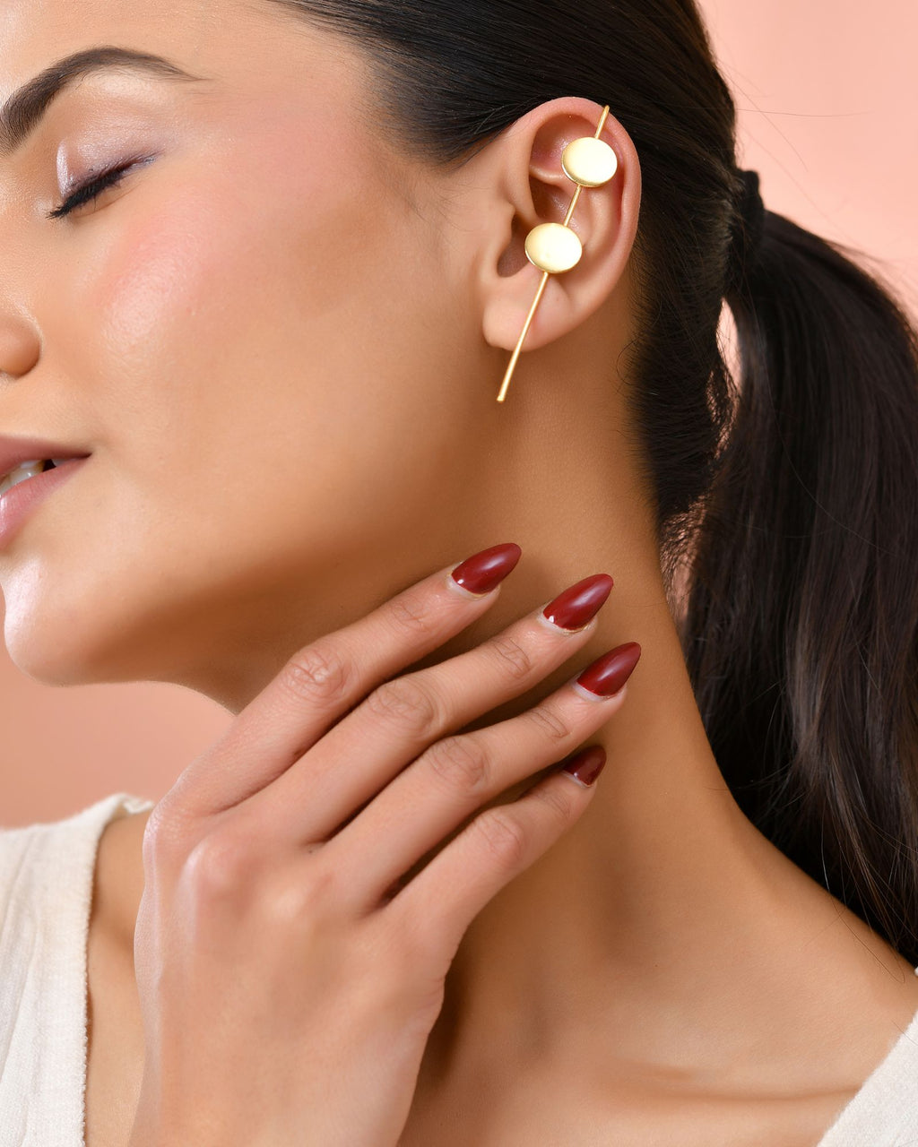 Jewels Nest Gold-Tone Dual Disc Ear Cuff Earrings For Women | Modern Minimal Statement Jewellery