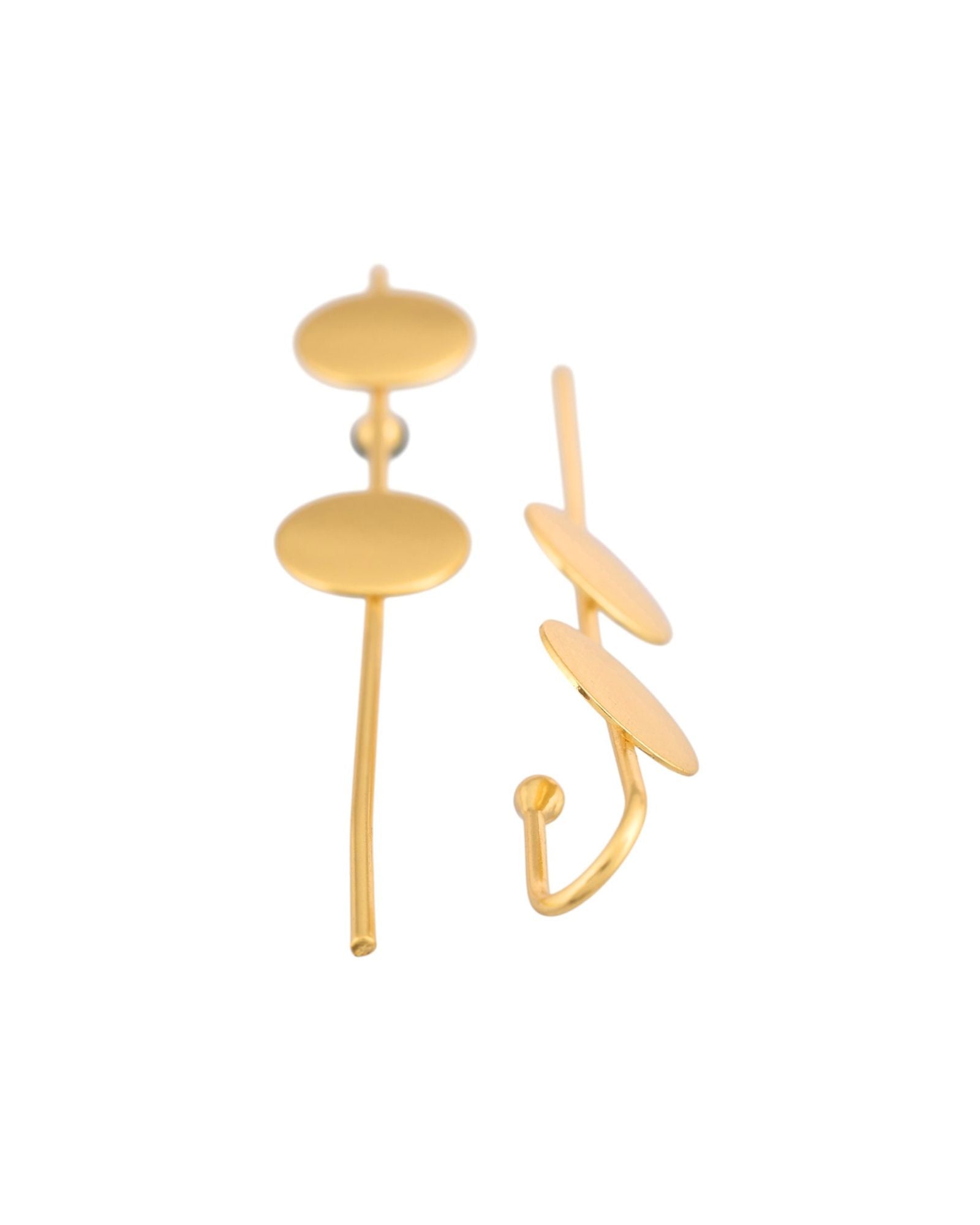 Jewels Nest Gold-Tone Dual Disc Ear Cuff Earrings For Women | Modern Minimal Statement Jewellery