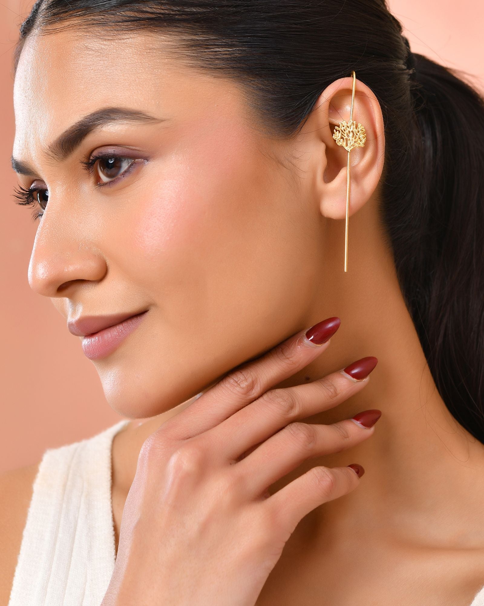Jewels Nest Gold Tone Ear Cuff Earrings, Dual Disc Ear Cuff Women, Modern Ear Cuff Jewellery