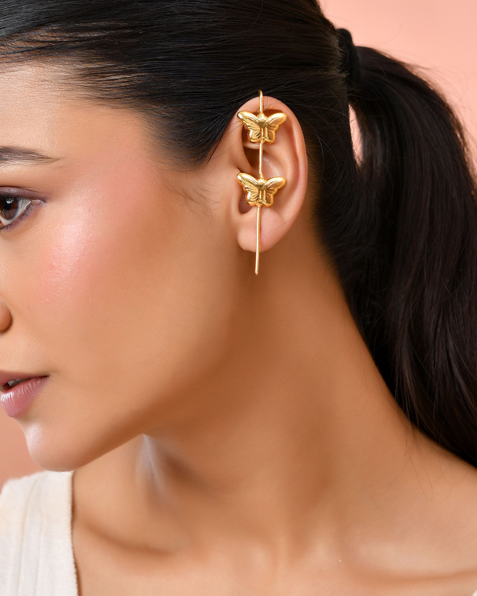 Jewels Nest Gold-Tone Butterfly Motif Linear Drop Earrings For Women | Minimal Elegant Jewellery
