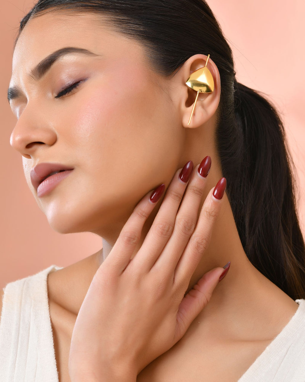 Jewels Nest Gold-Tone Abstract Leaf Linear Drop Earrings For Women | Minimal Modern Jewellery