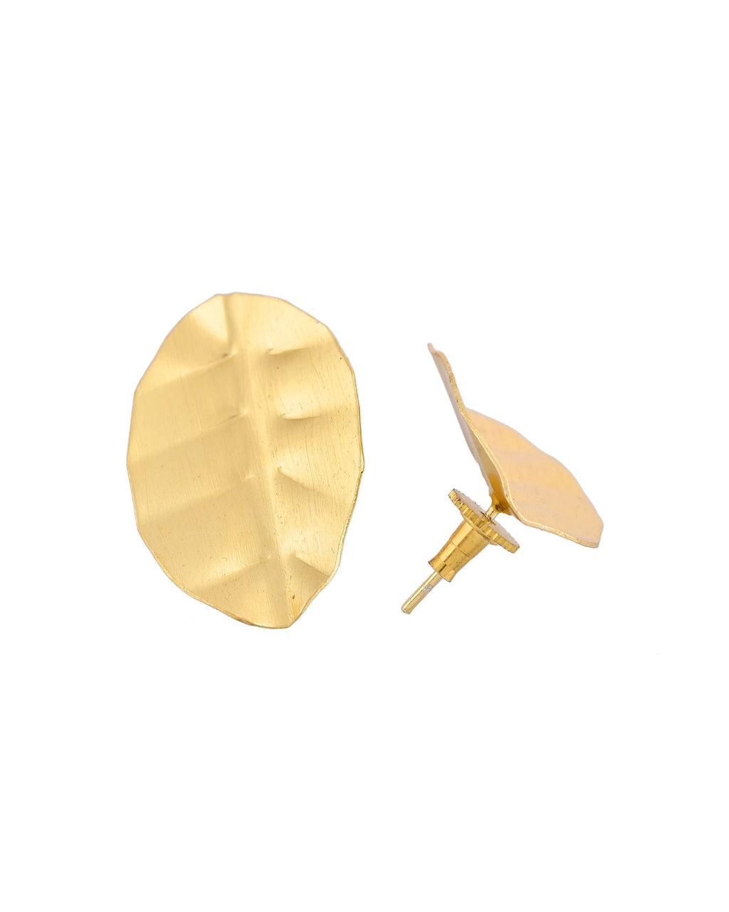 Jewels Nest Gold-Tone Textured Leaf Stud Earrings For Women | Minimal Modern Jewellery