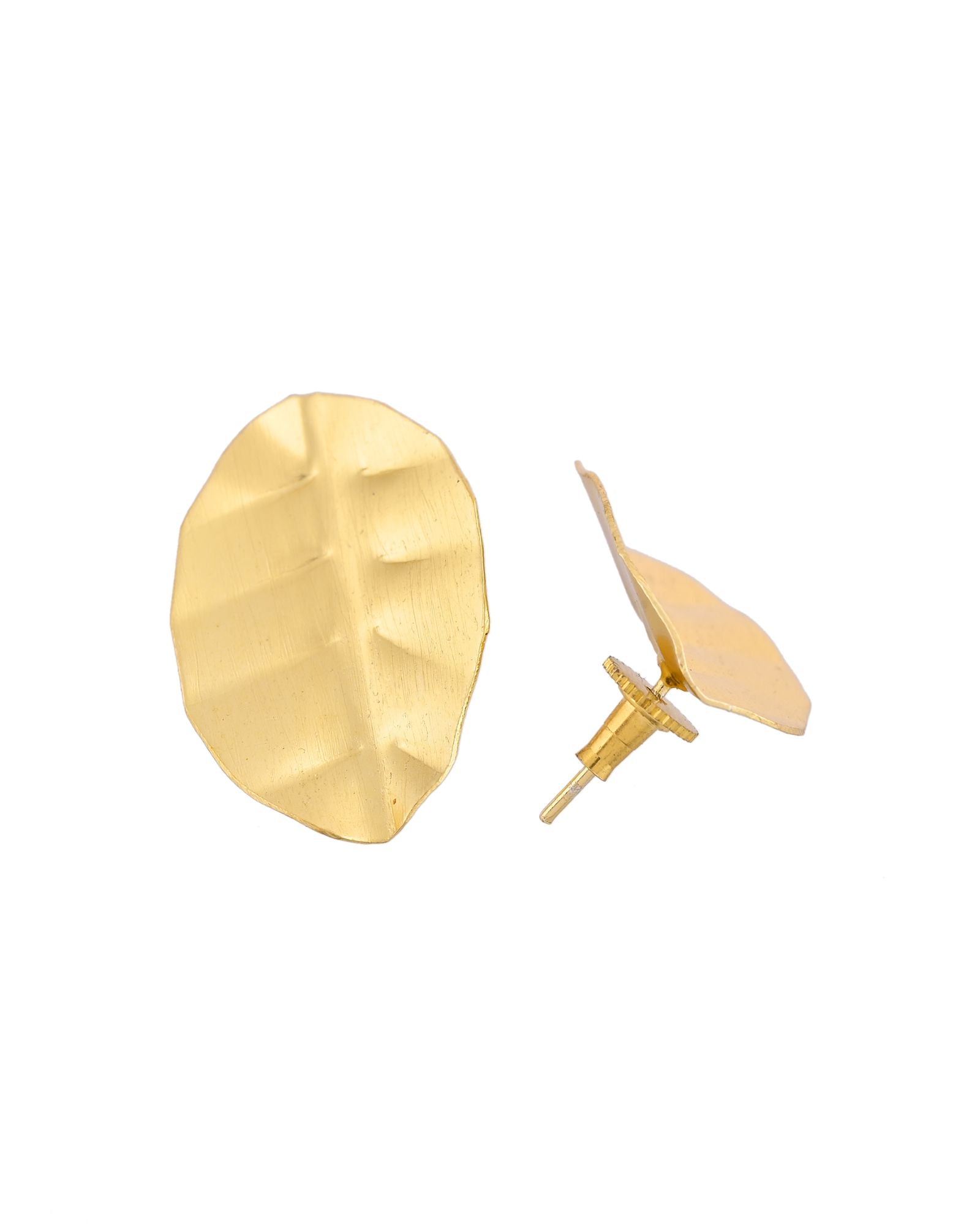 Jewels Nest Gold-Tone Textured Leaf Stud Earrings For Women | Minimal Modern Jewellery