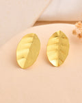 Jewels Nest Gold-Tone Textured Leaf Stud Earrings For Women | Minimal Modern Jewellery