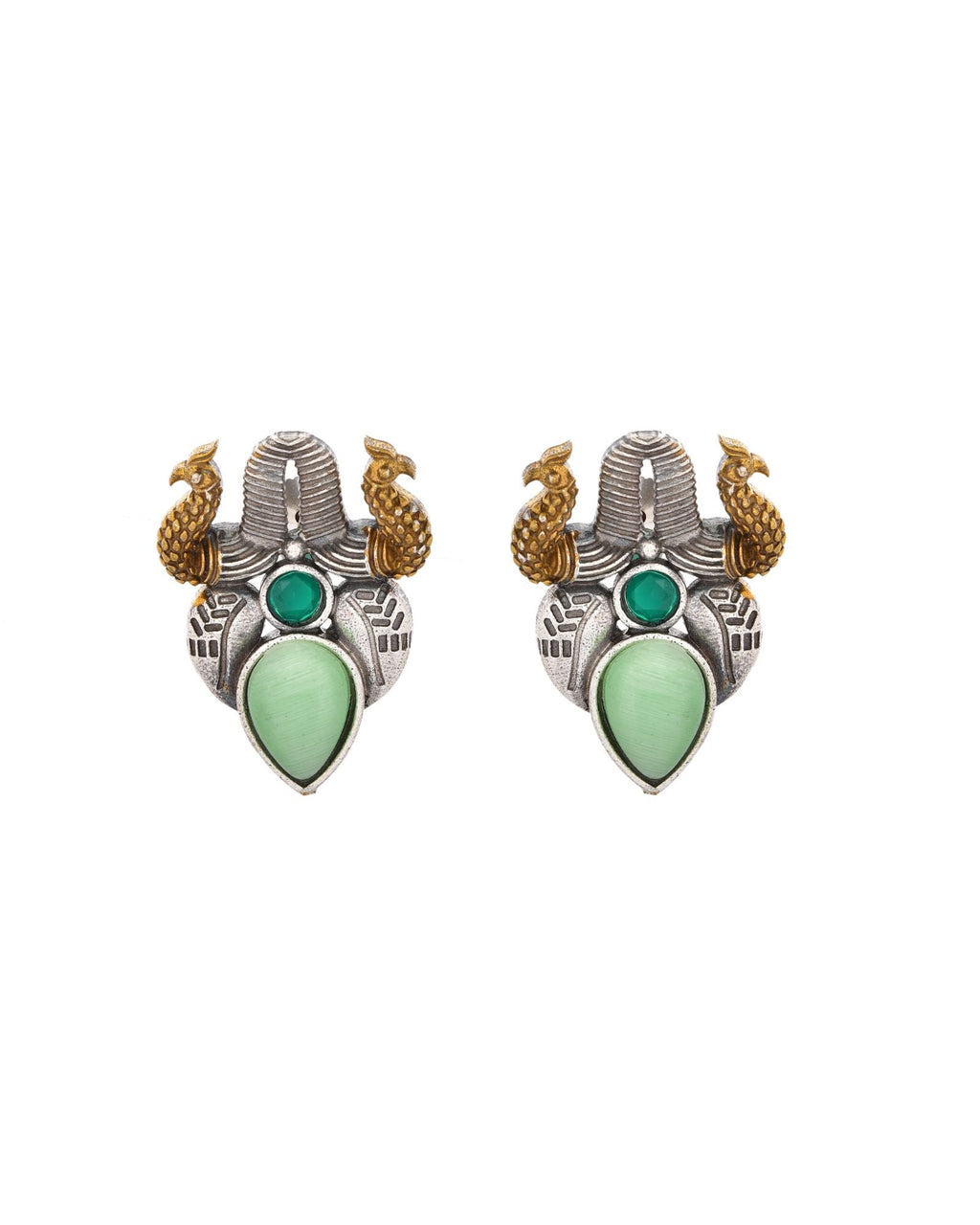 Jewels Nest Oxidised Silver Peacock Stud Earrings With Green Stone For Women