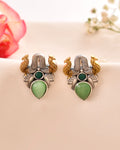 Jewels Nest Oxidised Silver Peacock Stud Earrings With Green Stone For Women