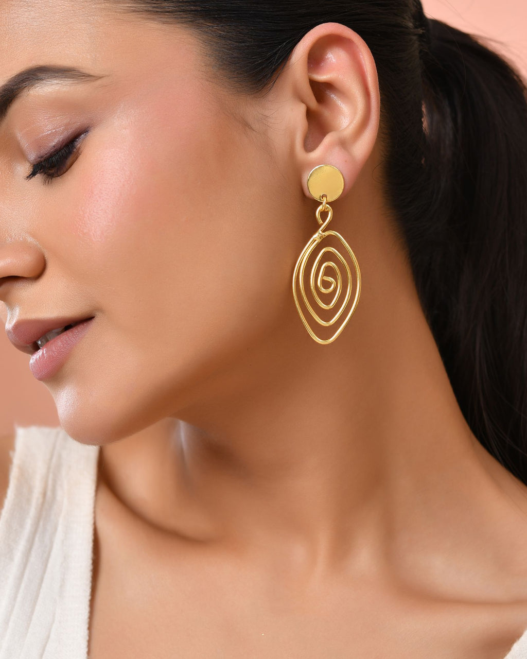 Jewels Nest Gold-Tone Spiral Drop Earrings For Women