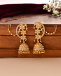 Jewels Nest Gold-Tone Kundan Ear Cuff Jhumka Earrings With Pearl Chain