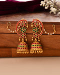 Jewels Nest Gold-Tone Kundan Floral Ear Cuff Jhumka Earrings With Pearl Chain