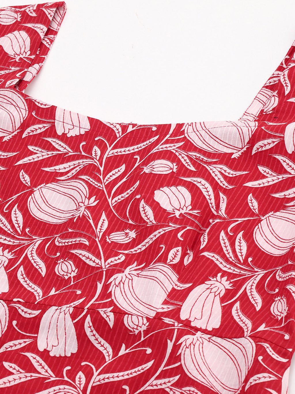 Janasya Women's Red Cotton Floral Printed A-line Western Dress